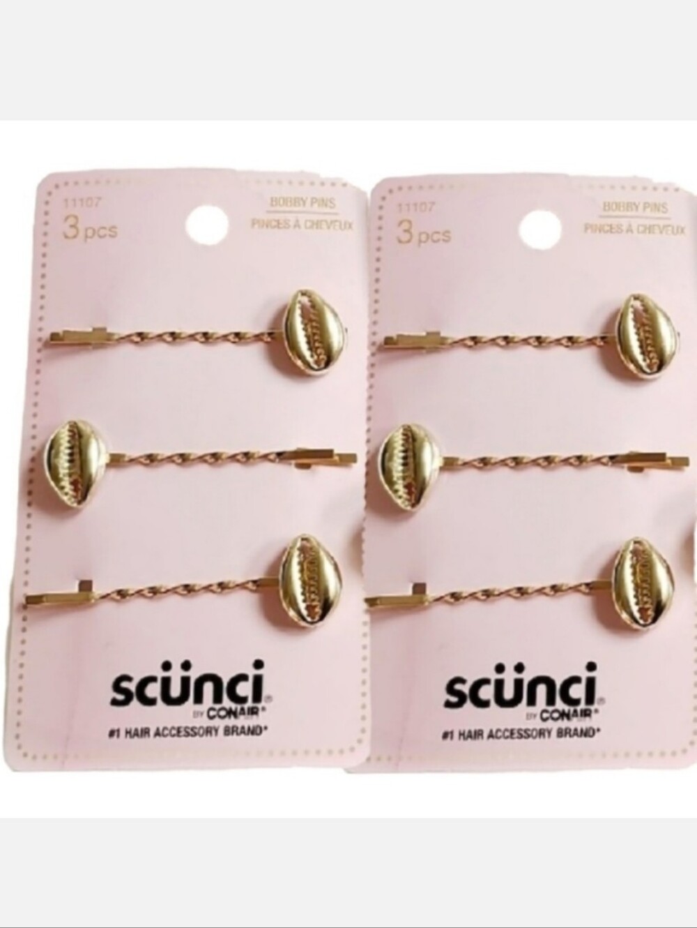 NWT 》2×《 SCÜNCI METALLIC GOLD PLATED SEASHELL FASHION BOBBY PINS!